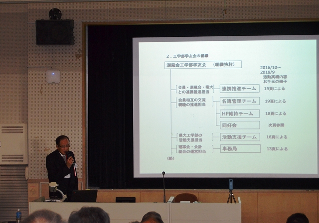 立入会長から「工学部学友会」組織の説明